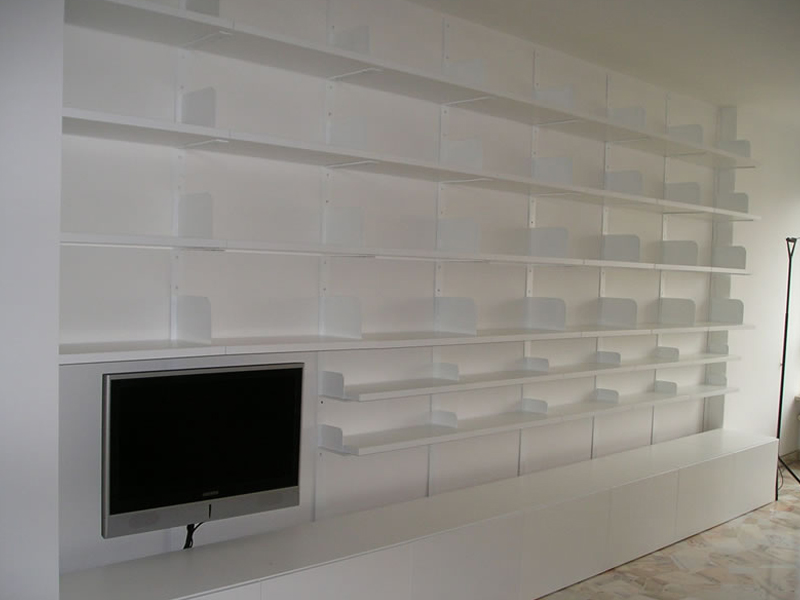 Storage wall on rack, matt white finish